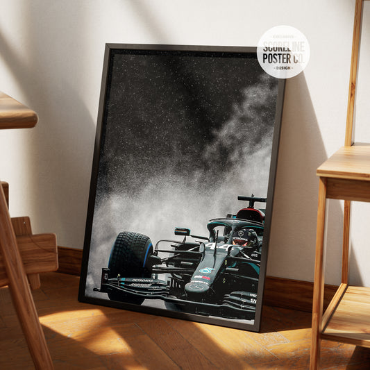 Lewis Hamilton Mercedes Rain F1 Poster